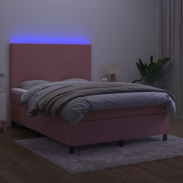 vidaXL Krevet box spring s madracem LED ružičasti 140x190cm bar&scaron;unasti