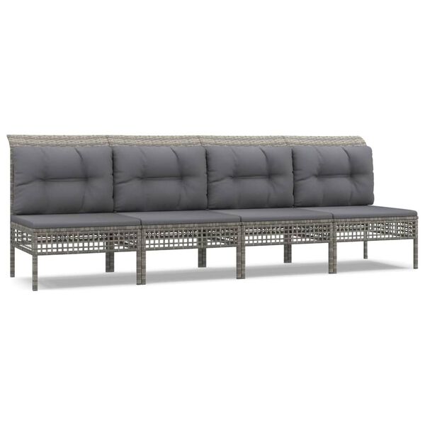 vidaXL 4-dijelna vrtna garnitura od poliratana s jastucima siva