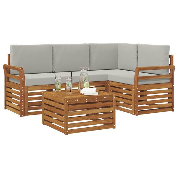 vidaXL Set vanjskih sofa s jastukom 5 pcs Prirodna i svijetlo siva