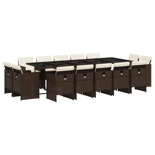 vidaXL 15-dijelni vrtni blagovaonski set s jastucima poliratan smeđi