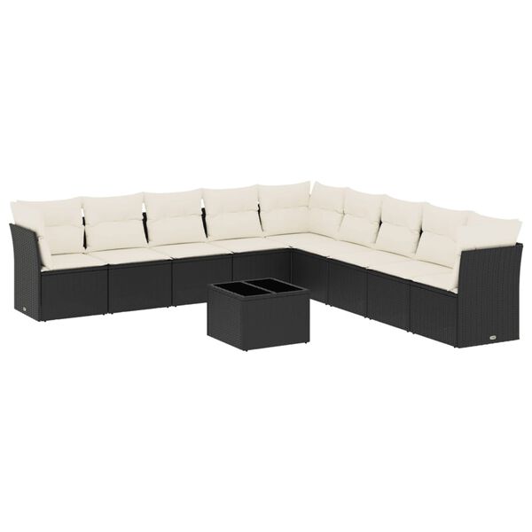 vidaXL 10-dijelni set vrtnih sofa s jastucima crni od poliratana