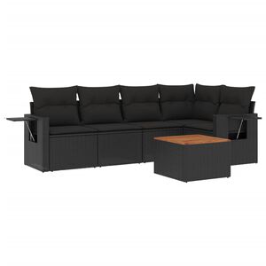 vidaXL 6-dijelni set vrtnih sofa s jastucima crni od poliratana