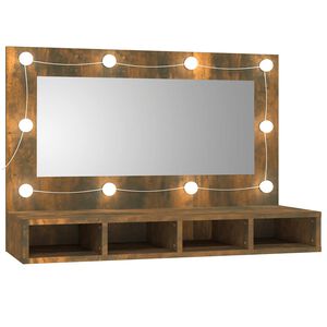 vidaXL Ormarić s ogledalom LED boja dimljenog hrasta 90 x 31,5 x 62 cm