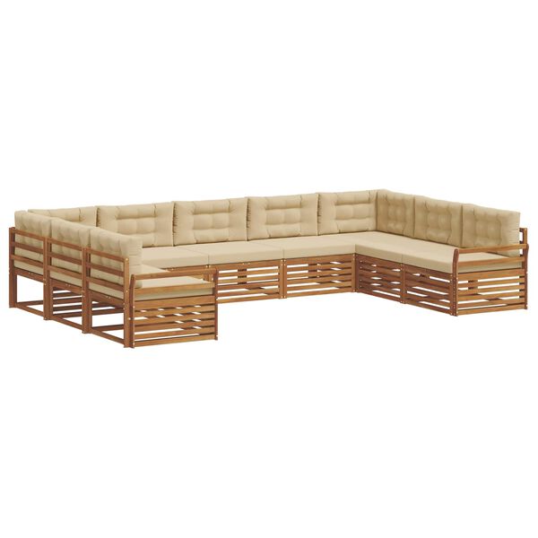 vidaXL Set vanjskih sofa 9 pcs Prirodna i bež Čvrsto drvo akacije