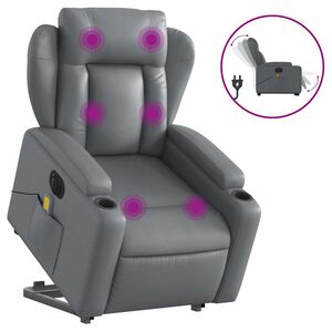 vidaXL Električni masažni naslonjač na podizanje od umjetne kože siva