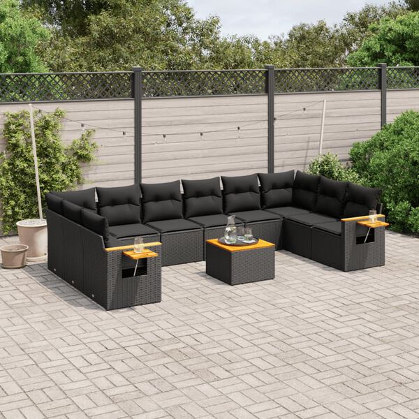 vidaXL 11-dijelni set vrtnih sofa od poliratana s jastucima crni