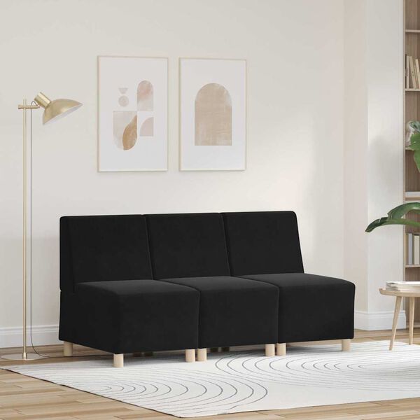 vidaXL Modularna sofa bez naslona 3 pcs Crna 55 x 74 x 82 cm Bar&scaron;un