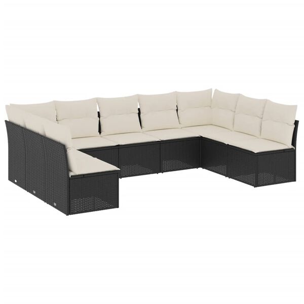 vidaXL 9-dijelni set vrtnih sofa s jastucima crni od poliratana