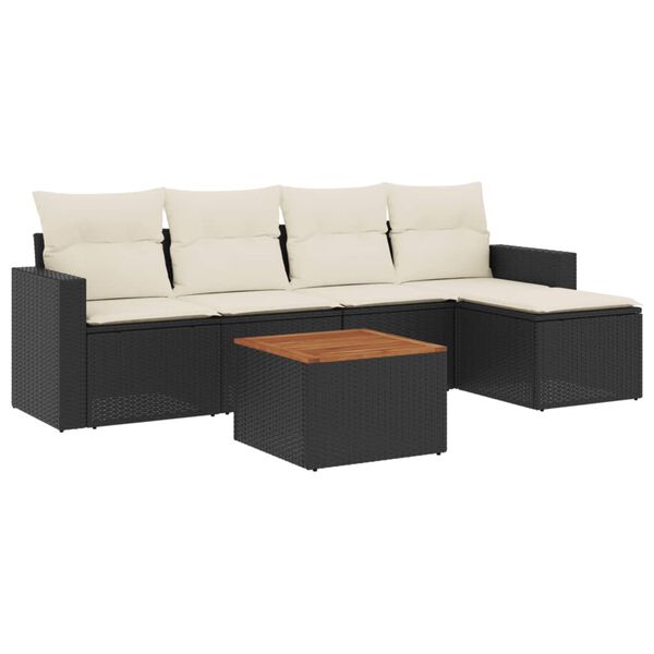 vidaXL 6-dijelni set vrtnih sofa s jastucima crni od poliratana