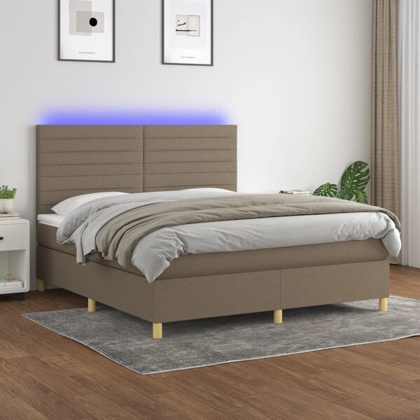 vidaXL Krevet box spring s madracem LED smeđesivi 160x200 cm tkanina