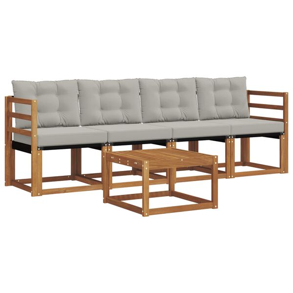 vidaXL Set vanjskih sofa s jastukom 5 pcs Prirodna i svijetlo siva