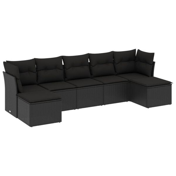 vidaXL 7-dijelni set vrtnih sofa od poliratana s jastucima crni