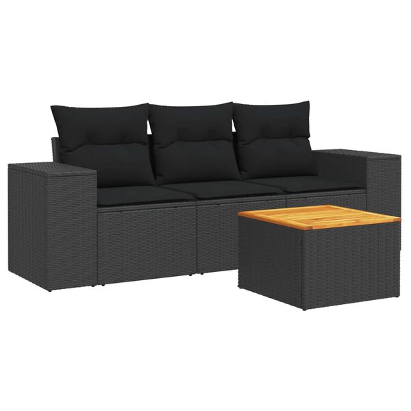 vidaXL 4-dijelni set vrtnih sofa od poliratana s jastucima crni