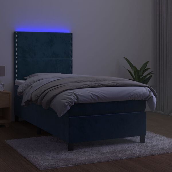 vidaXL Krevet box spring s madracem LED tamnoplavi 100x200 cm bar&scaron;un