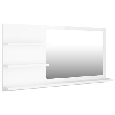vidaXL Kupaonsko ogledalo visoki sjaj bijelo 90 x 10,5 x 45 cm drveno
