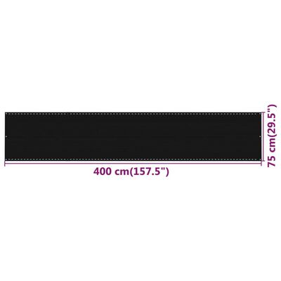 vidaXL Balkonski zastor crni 75 x 400 cm HDPE