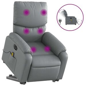 vidaXL Električni masažni naslonjač na podizanje od umjetne kože siva