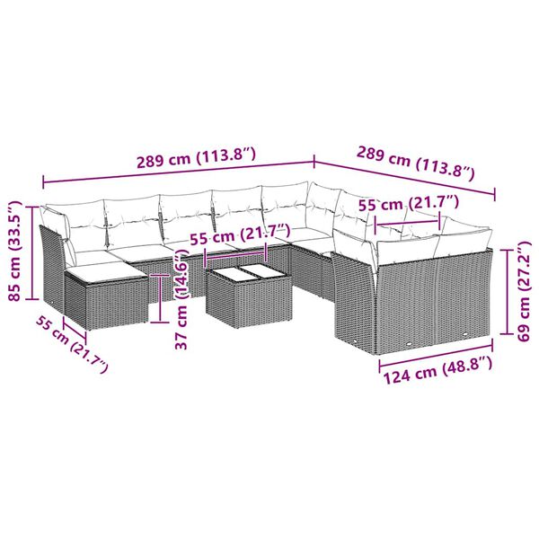 vidaXL 12-dijelni set vrtnih sofa poliratan s jastucima svijetlosivi