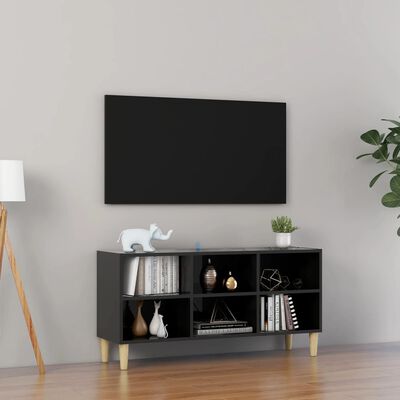 vidaXL TV ormarić s nogama od masivnog drva sjajni crni 103,5x30x50 cm