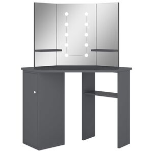 vidaXL Kutni toaletni stolić s LED svjetlima sivi 111 x 54 x 141,5 cm