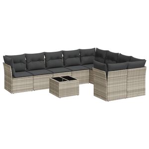 vidaXL 10-dijelni set vrtnih sofa poliratan s jastucima svijetlosivi