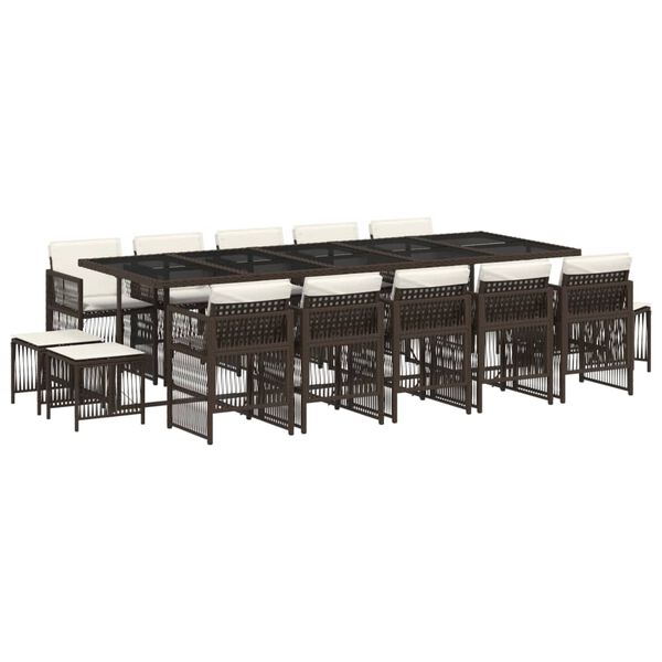 vidaXL 15-dijelni vrtni blagovaonski set s jastucima poliratan smeđi