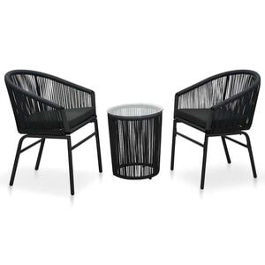 vidaXL 3-dijelni bistro set od poliratana s jastucima crni