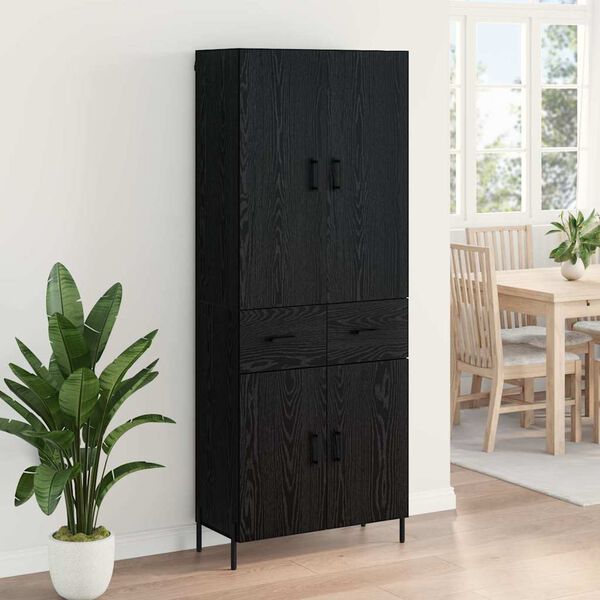 vidaXL Highboard Zidne Crni hrast 69,5 x 34 x 180 cm Konstruirano drvo