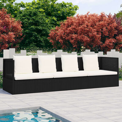 vidaXL Vrtni ležaj od poliratana s jastucima i jastučićima crni