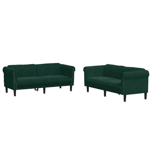 vidaXL 3-dijelni set sofa tamnozeleni bar&scaron;unasti