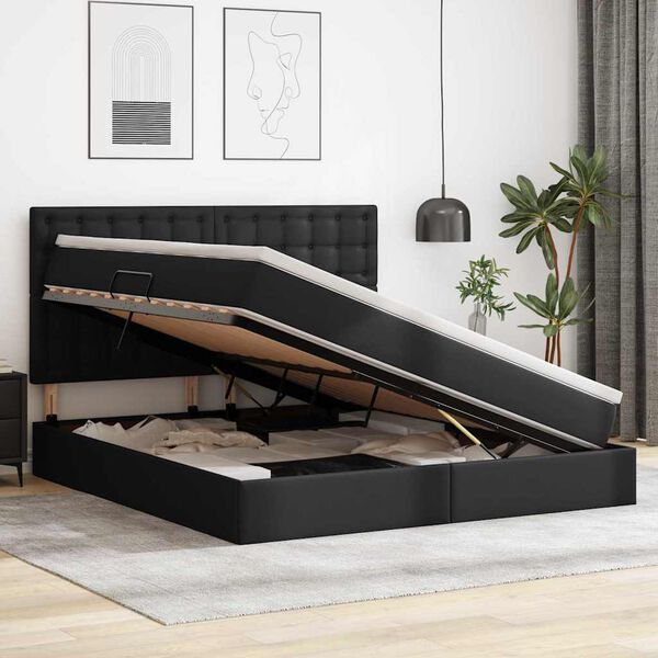 vidaXL Krevet s od storage s madracem Crna 180 x 200 cm Lažna koža