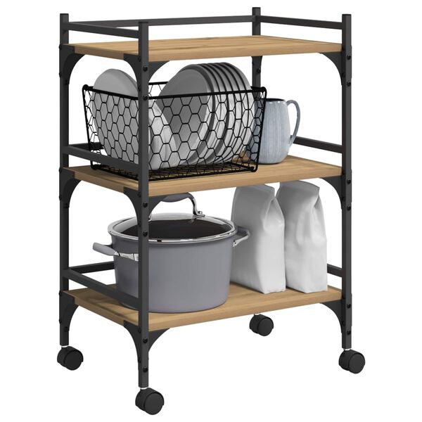 vidaXL Kuhinjski kolica Umjetnički hrast 50 x 35 x 75.5 cm