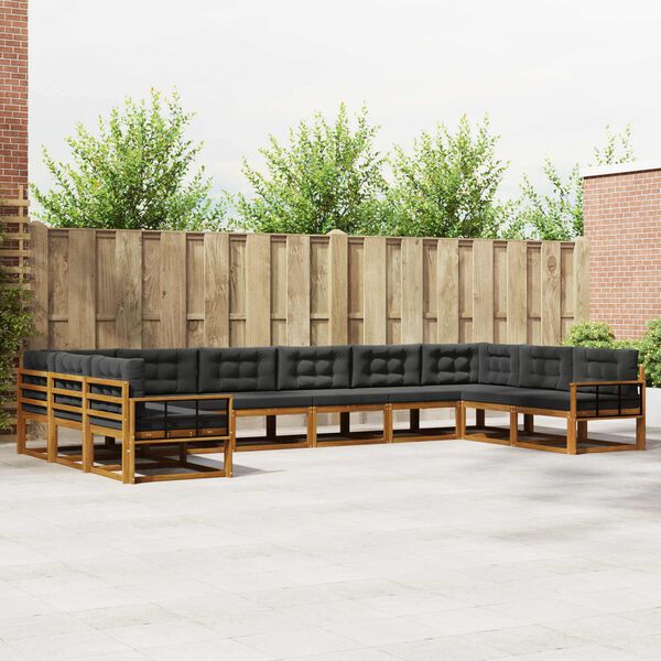 vidaXL Set vanjskih sofa s jastukom 10 pcs Prirodna i antracit