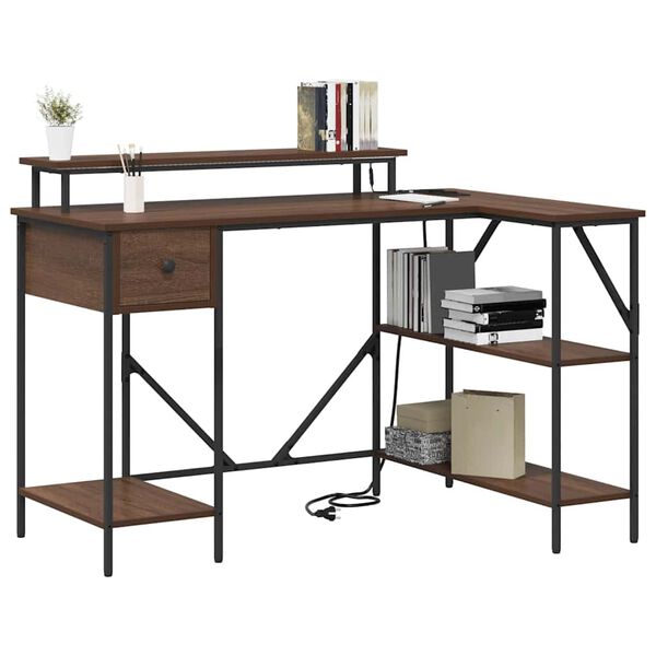 vidaXL Stol s policom Smeđi hrast 120 x 79 x 86,5 cm Konstruirano drvo