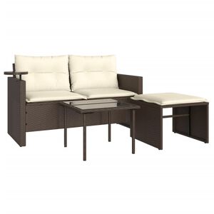 vidaXL 3-dijelni set vrtnih sofa s jastucima smeđi od poliratana