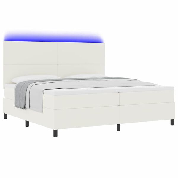 vidaXL LED Box Spring Krevet s uzglavljem Krema i bijela 200 x 200 cm