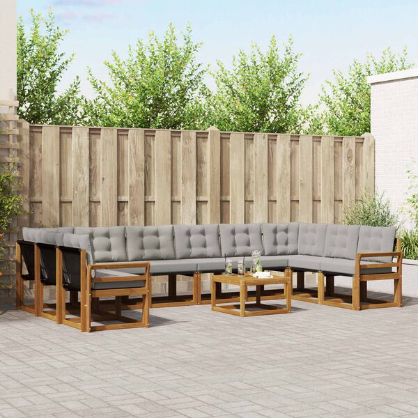vidaXL Set vanjskih sofa s jastukom 11 pcs Prirodna i svijetlo siva