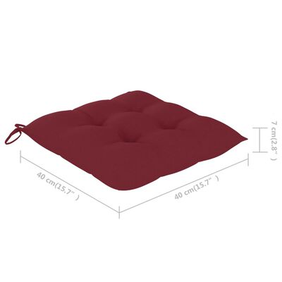 vidaXL 3-dijelni bistro set s jastucima boje vina od masivne tikovine