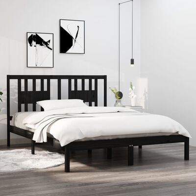 vidaXL Okvir za krevet od masivne borovine crni 160 x 200 cm
