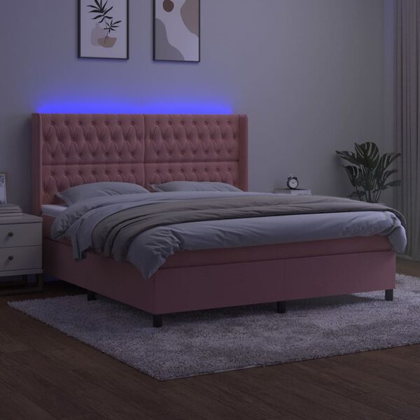 vidaXL Krevet box spring s madracem LED ružičasti 160x200cm bar&scaron;unasti