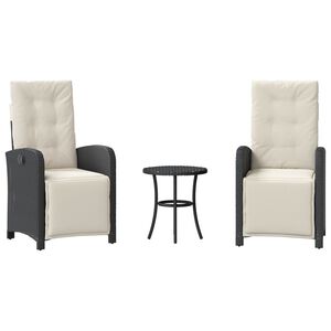 vidaXL 3-dijelni bistro set s jastucima crni od poliratana