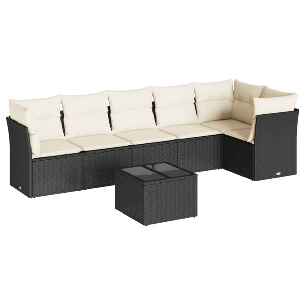 vidaXL 7-dijelni set vrtnih sofa od poliratana s jastucima crni