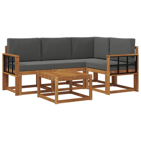 vidaXL Set vanjskih sofa s jastukom 5 pcs Prirodna i antracit