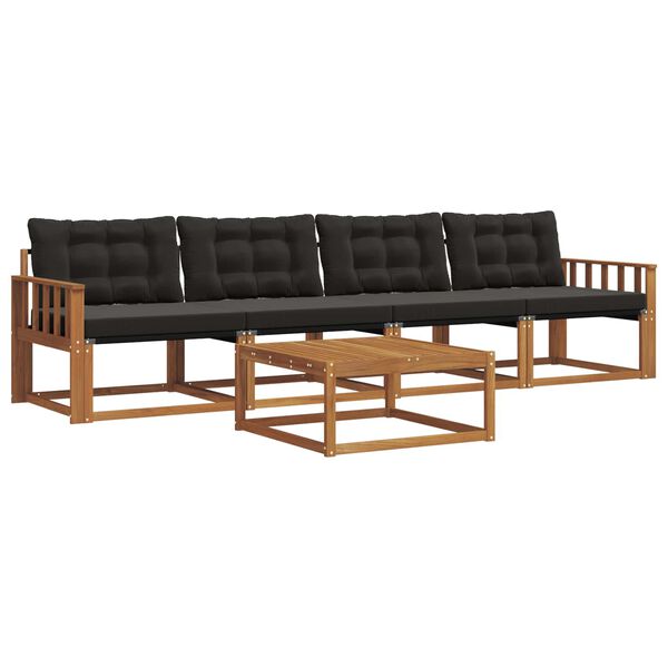 vidaXL Set vanjskih sofa s jastukom 5 pcs Prirodna i crna