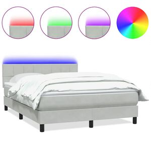 vidaXL Krevet s oprugama i madracem LED svjetlosivi 160x220 cm bar&scaron;unasti