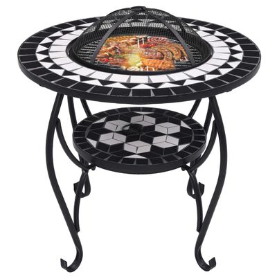 vidaXL Mozaični stolić s posudom za vatru crno-bijeli 68 cm keramički
