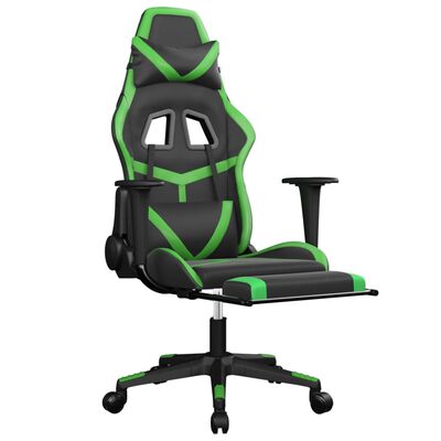 vidaXL Masažna igraća stolica s tabureom crno-zelena od umjetne kože