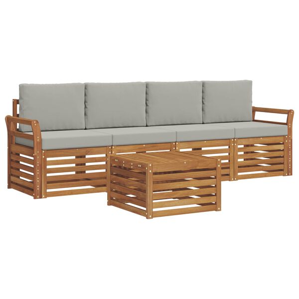 vidaXL Setovi sofa 5 pcs Prirodna i svijetlo siva Čvrsto drvo akacije