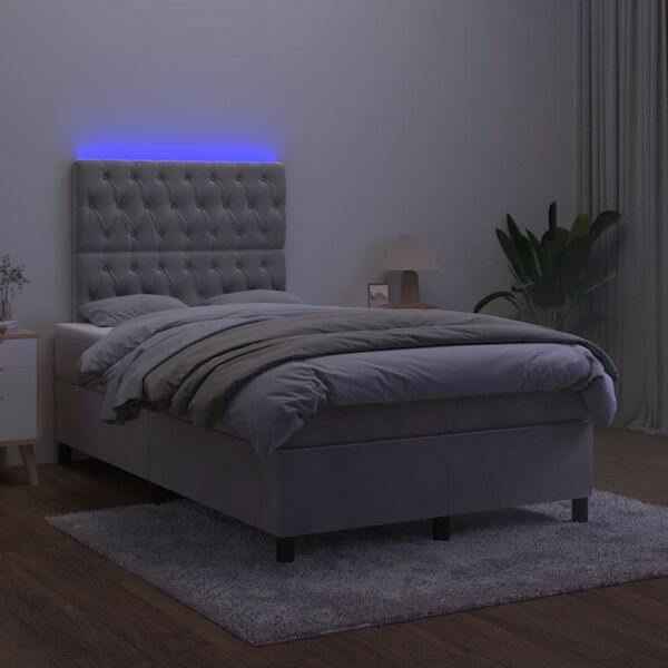 vidaXL Krevet box spring s madracem LED svjetlosivi 120x190 cm tkanina