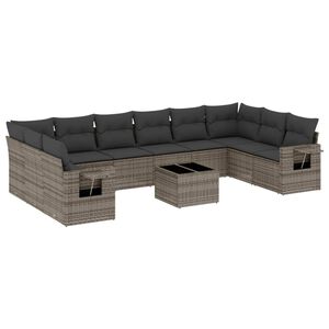 vidaXL 11-dijelni set vrtnih sofa od poliratana s jastucima sivi